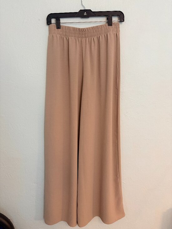 Zara Pants - Zara Wide Leg Pants Womens M Taupe Beige Elastic Waist Flowy Vacation Resortwear